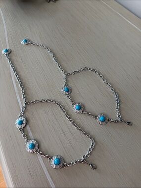 Silver-Tone Faux Turquoise chains -for cowboy boots